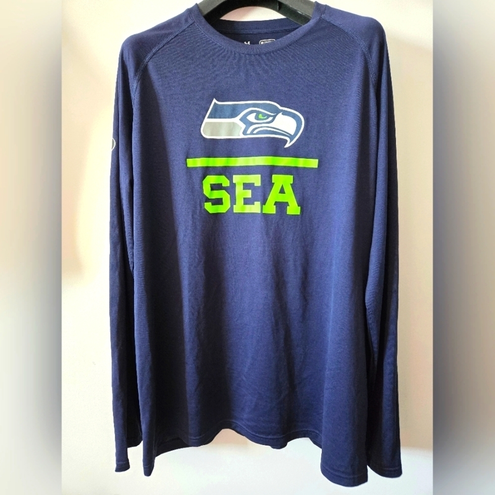 NFL Seattle Seahawks Navy Authentic Combine Long Sleeve Shirt.SIze 2XL